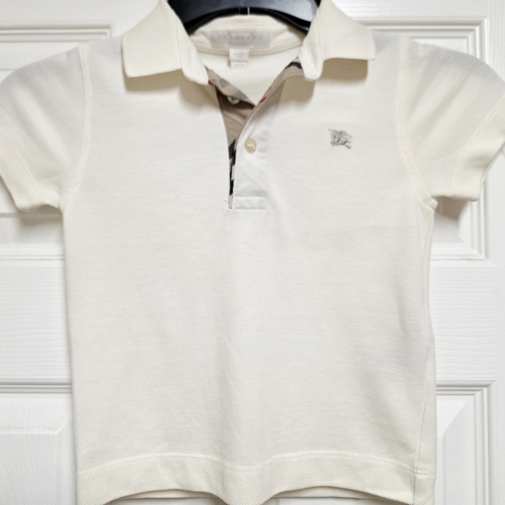 Vintage Little Boys Burberry Polo Short Sleeve Size 4 Check Detail